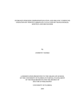 Hydrogen Peroxide Disproportionation and Organic Compound Oxidation by Peroxycarbonate Catalyzed by Manganese(Ii): Kinetics and Mechanism