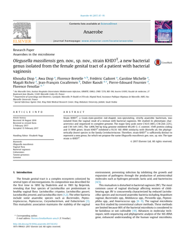 Olegusella Massiliensis Gen. Nov., Sp. Nov., Strain KHD7T, a New Bacterial Genus Isolated from the Female Genital Tract of a Patient with Bacterial Vaginosis