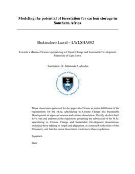 Modeling the Potential of Forestation for Carbon Storage in Southern Africa ______