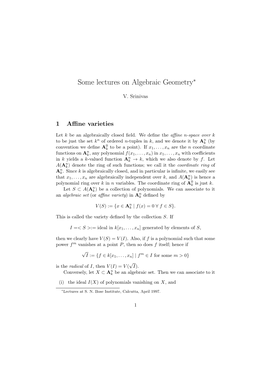 Some Lectures on Algebraic Geometry∗