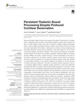 Persistent Thalamic Sound Processing Despite Profound Cochlear Denervation