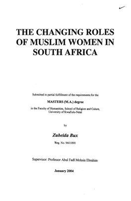 The Changing Roles of Muslim Women in South Africa