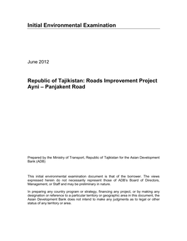 Tajikistan: Roads Improvement Project Ayni – Panjakent Road