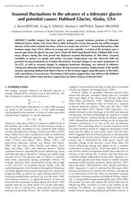 Seasonal Fluctuations in the Advance of a Tidewater Glacier and Potential Causes: Hubbard Glacier, Alaska, USA