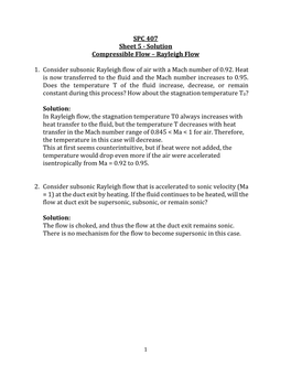 SPC 407 Sheet 5 - Solution Compressible Flow – Rayleigh Flow