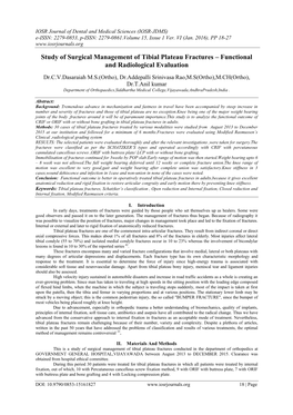 Study of Surgical Management of Tibial Plateau Fractures – Functional and Radiological Evaluation