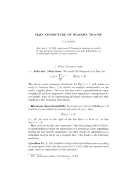 MAIN CONJECTURE of IWASAWA THEORY 1. Weil Conjectures 1.1