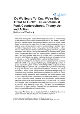 1: Queer-Feminist Punk Countercultures, Theory, Art and Action Katharina Wiedlack