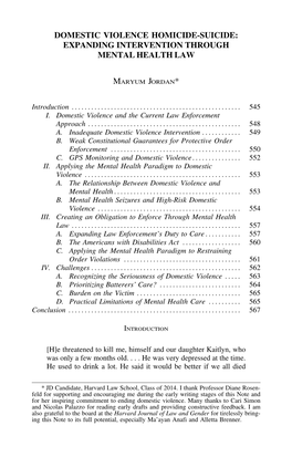 Domestic Violence Homicide-Suicide: Expanding Intervention Through Mental Health Law