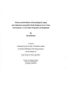 And Adjustment Among Riverbank Displacees in an Llrban Environment: a Case Study of Squatters in Bangladesh