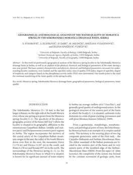 Geographical and Biological Analysis of the Water Quality of Moravica Spring in the Sokobanjska Moravica Drainage Basin, Serbia