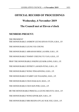 OFFICIAL RECORD of PROCEEDINGS Wednesday, 6