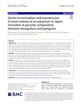 Vector Incrimination and Transmission of Avian Malaria at an Aquarium In