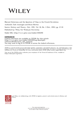 Marxist Historians and the Question of Class in the French Revolution Author(S): Jack Amariglio and Bruce Norton Source: History and Theory , Feb., 1991, Vol