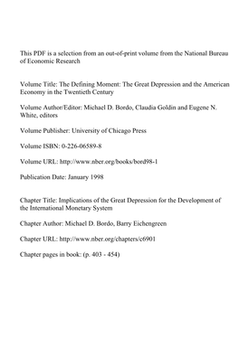 Implications of the Great Depression for the Development of the International Monetary System