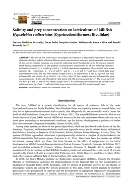 Salinity and Prey Concentration on Larviculture of Killifish Hypsolebias Radiseriatus (Cyprinodontiformes: Rivulidae)