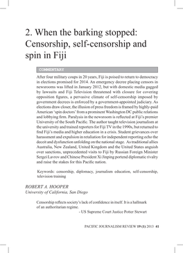 2. When the Barking Stopped: Censorship, Self-Censorship and Spin in Fiji