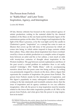 Kubla Khan” and Later Texts: Inspiration, Agency, and Interruption