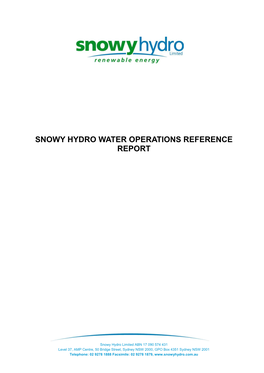 Snowy Hydro Water Operations Reference Report