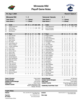 Minnesota Wild Playoff Game Notes