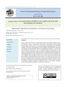 Lantana Camara: an ALIEN WEED, ITS IMPACT on ANIMAL HEALTH and STRATEGIES to CONTROL