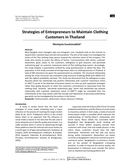 Strategies of Entrepreneurs to Maintain Clothing Customers in Thailand