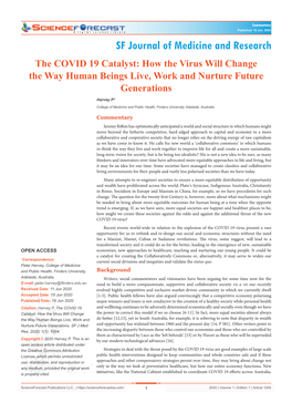 The COVID 19 Catalyst: How the Virus Will Change the Way Human Beings Live, Work and Nurture Future Generations