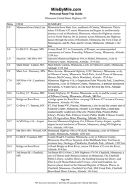 Milebymile.Com Personal Road Trip Guide Minnesota United States Highway #52