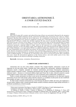 Orientarea Astronomică a Unor Cetăţi Dacice