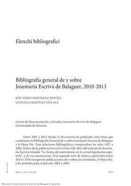 Elenchi Bibliografici Bibliografía General De Y Sobre Josemaría