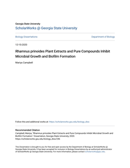 Rhamnus Prinoides Plant Extracts and Pure Compounds Inhibit Microbial Growth and Biofilm Ormationf