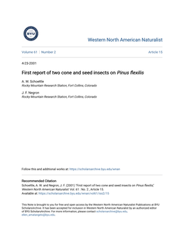 First Report of Two Cone and Seed Insects on Pinus Flexilis