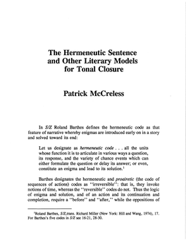 The Hermeneutic Sentence and Other Literary Models for Tonal Closure