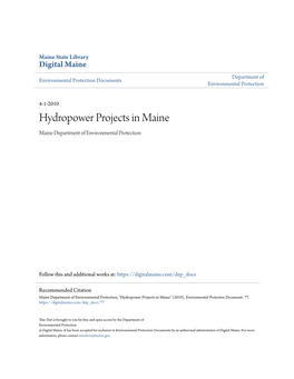 Hydropower Projects in Maine Maine Department of Environmental Protection