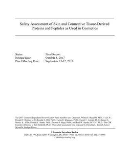 Safety Assessment of Skin and Connective Tissue-Derived Proteins and Peptides As Used in Cosmetics