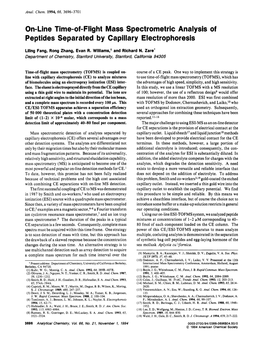 On-Line Time-Of-Flight Mass Spectrometric Analysis of Peptides Separated by Capillary Electrophoresis