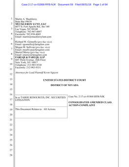 In Re Tahoe Resources, Inc. Securities Litigation 17-CV-01868