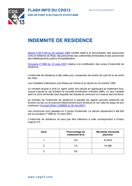 Indemnité De Résidence