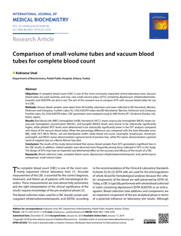 Research Article Comparison of Small-Volume Tubes and Vacuum