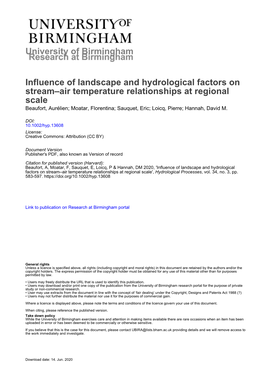 Influence of Landscape and Hydrological Factors on Stream–Air