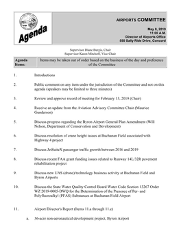 AIRPORTS COMMITTEE Agenda Items: Items May Be Taken out of Order Based on the Business of the Day and Preference of the Committe