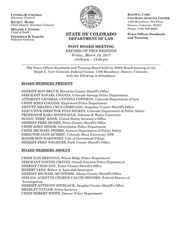 STATE of COLORADO Peace Officer Standards FREDERICK R