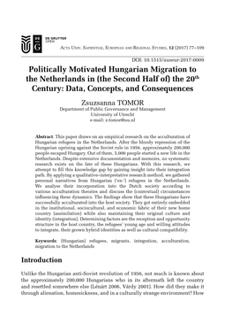 Politically Motivated Hungarian Migration to the Netherlands in (The Second Half Of) the 20Th Century: Data, Concepts, and Conse