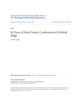 In Praise of State Courts: Confessions of a Federal Judge J