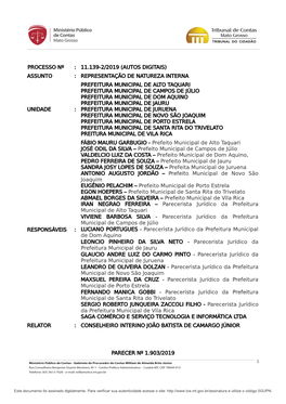 Processo Nº : 11.139-2/2019 (Autos Digitais) Assunto