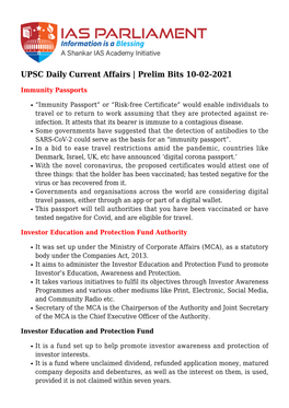 UPSC Daily Current Affairs | Prelim Bits 10-02-2021