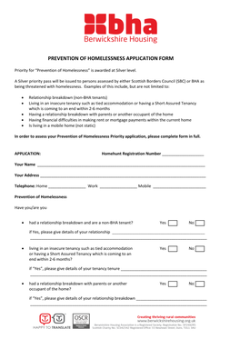 Prevention of Homelessness Application Form