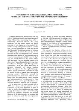 Comments To: Rubino Francesco, Amiel Stephanie, “Is the Gut the ‘Sweet Spot’ for the Treatment of Diabetes?”