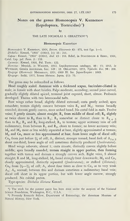 Notes on the Genus Homonopsis V. Kuznetsov (Lepidoptera, Tortricidae) *)