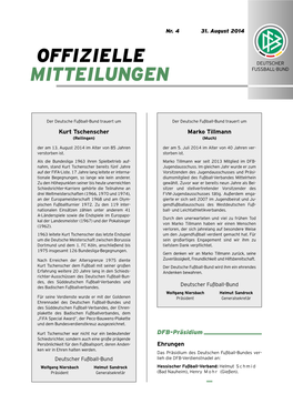 Offizielle Mitteilungen 14532 Stahnsdorf Telefon: 03329/69 69 10 He Raus Ge Ber: Deut Scher Fuß Ball-Bund E .V